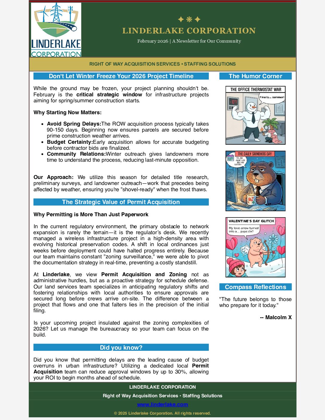 February 2026 Linderlake newsletter cover