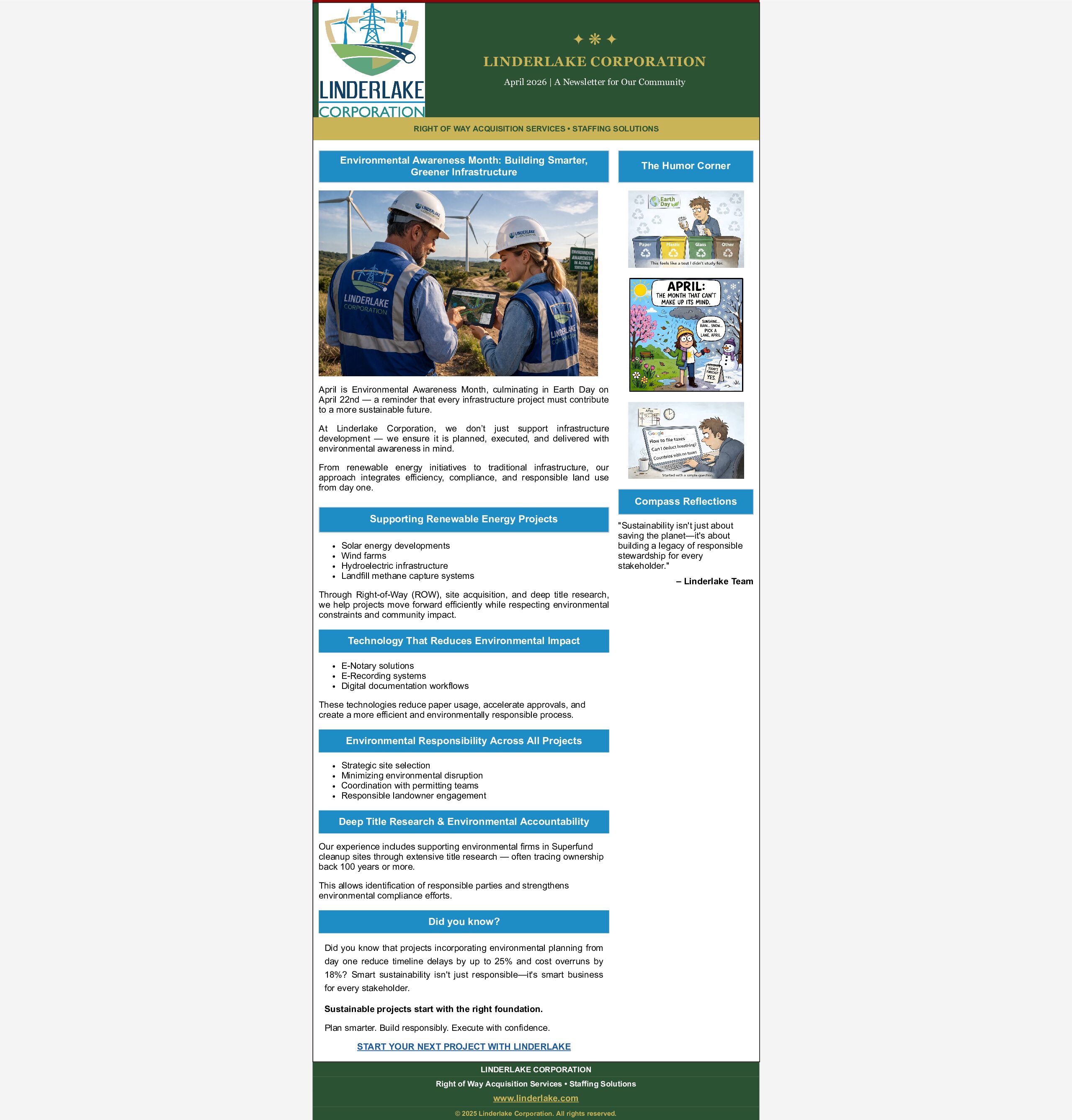 April 2026 Linderlake newsletter cover