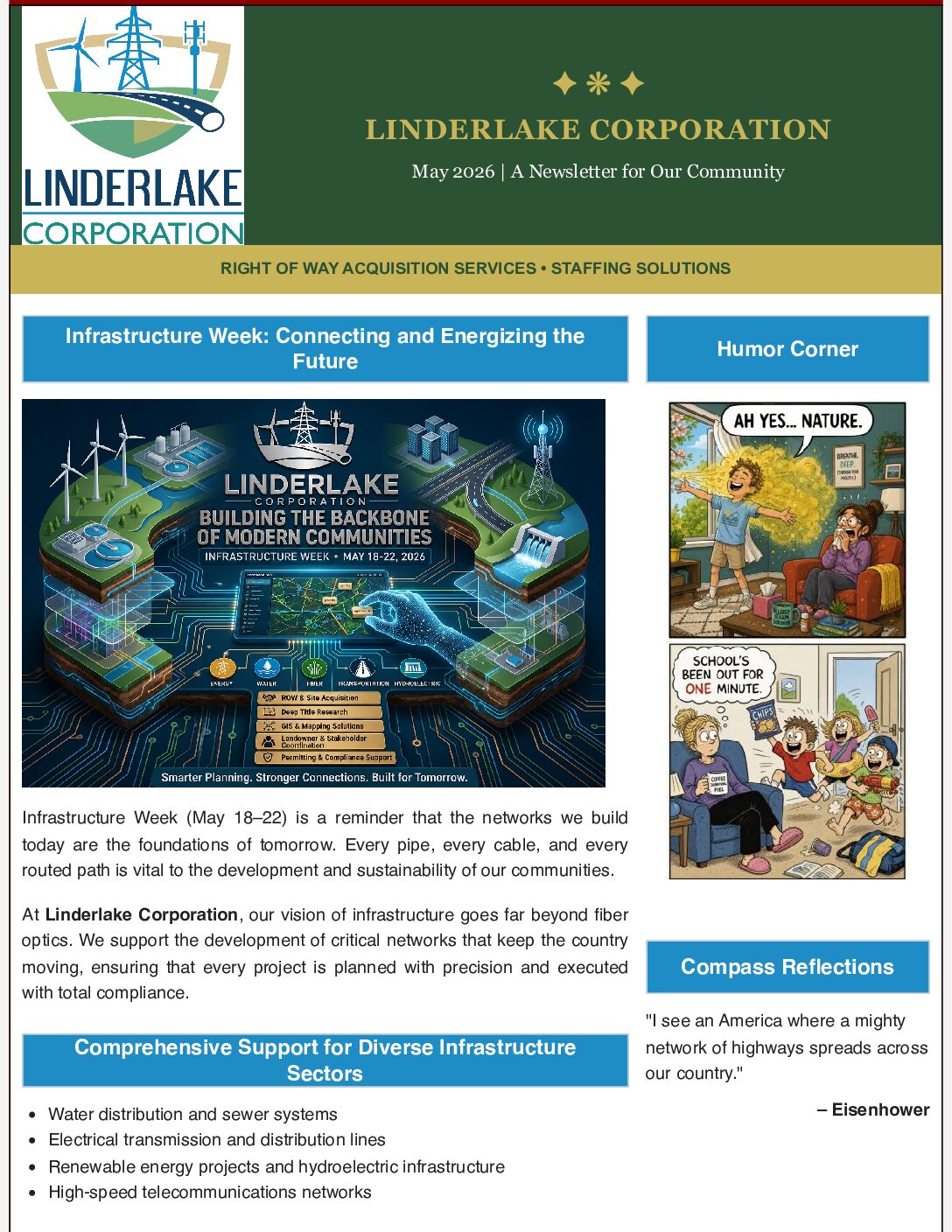 May 2026 Linderlake newsletter cover