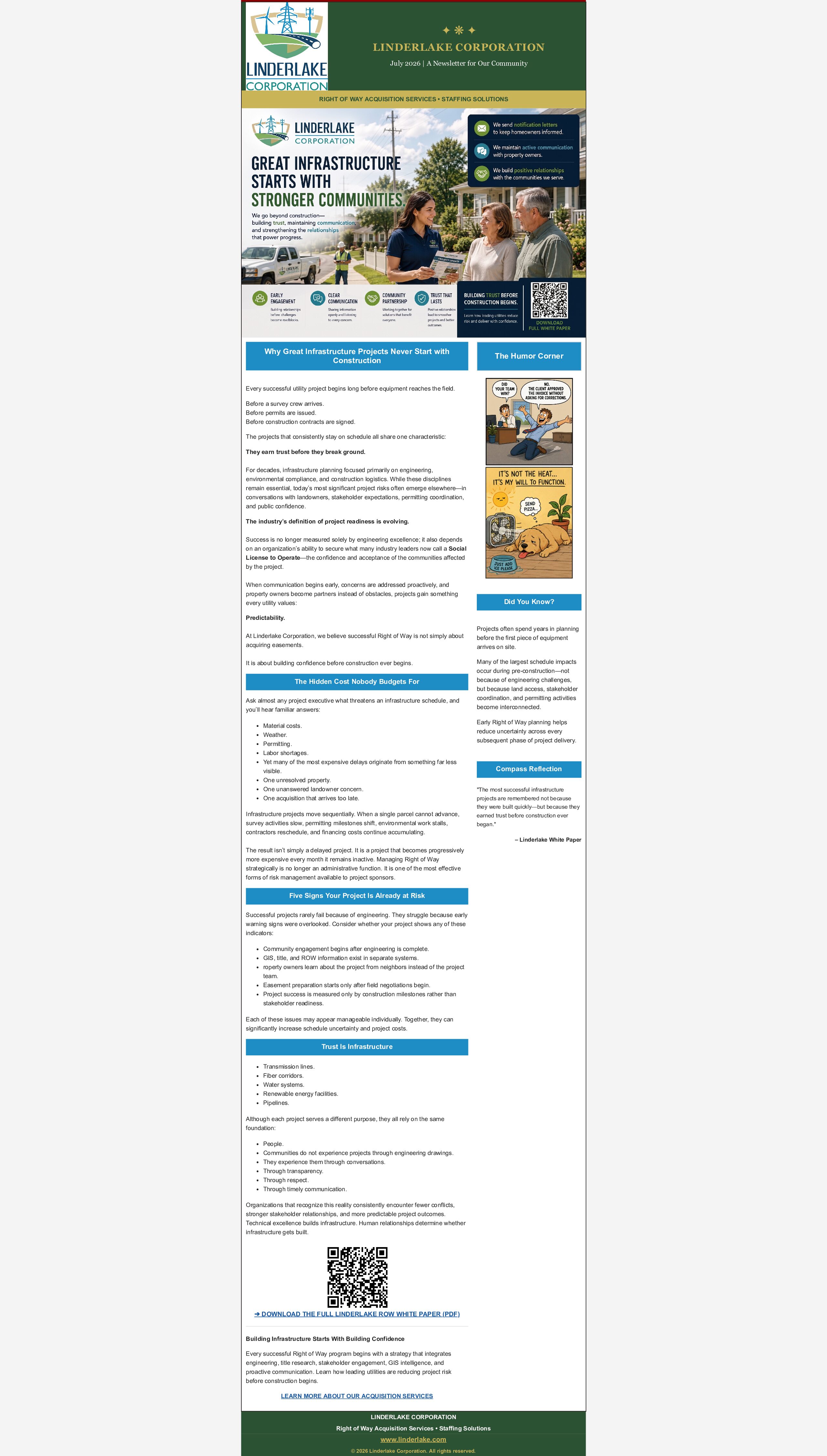 July 2026 Linderlake newsletter cover